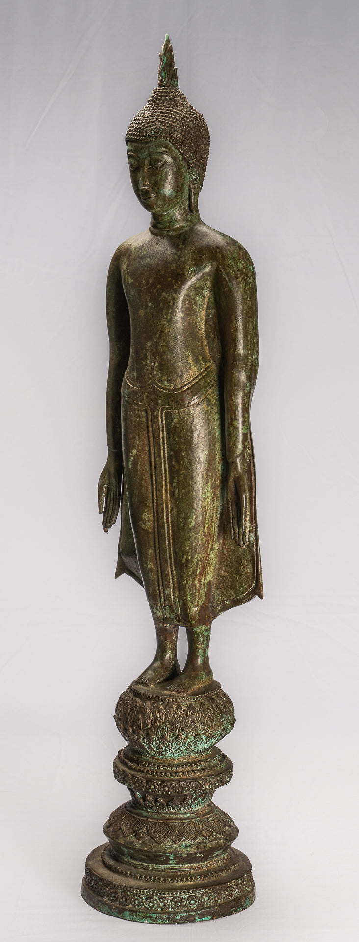 Antike Thai Style Ayutthaya Standing Bronze Charity Buddha Statue-98cm/39 "
