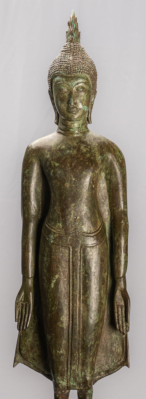 Antike Thai Style Ayutthaya Standing Bronze Charity Buddha Statue-98cm/39 "
