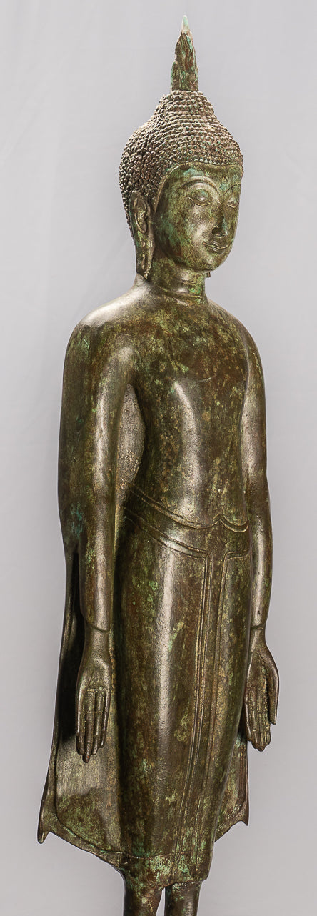 Antike Thai Style Ayutthaya Standing Bronze Charity Buddha Statue-98cm/39 "