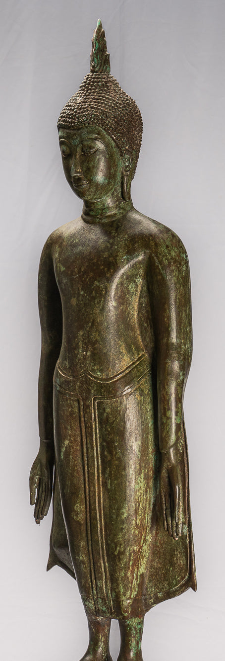 Antike Thai Style Ayutthaya Standing Bronze Charity Buddha Statue-98cm/39 "