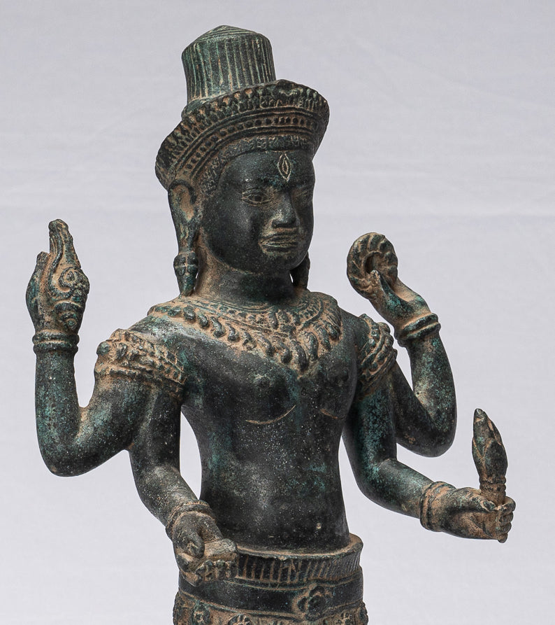 Statue Shiva - Antique Khmer Style Bronze Koh Ker Stile Shiva Statue - 44 cm/18 "
