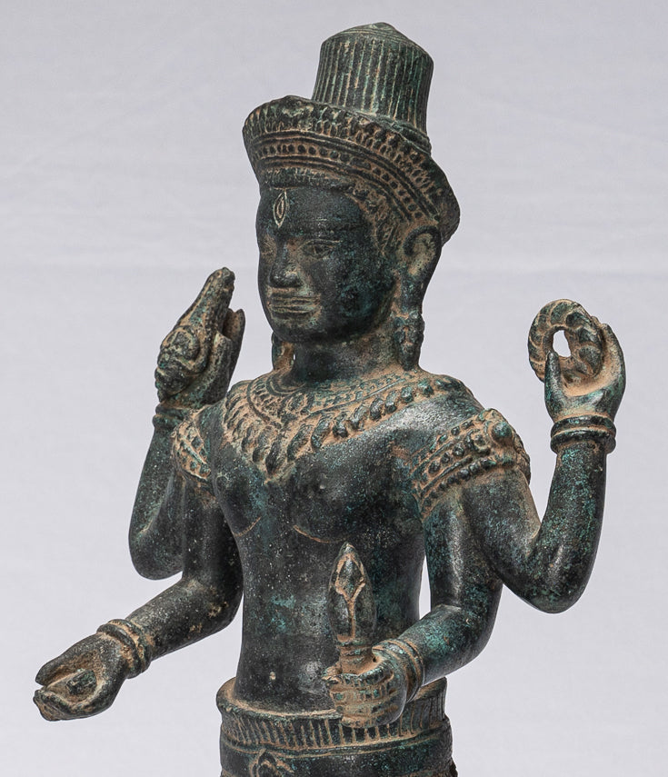 Statue Shiva - Antique Khmer Style Bronze Koh Ker Stile Shiva Statue - 44 cm/18 "