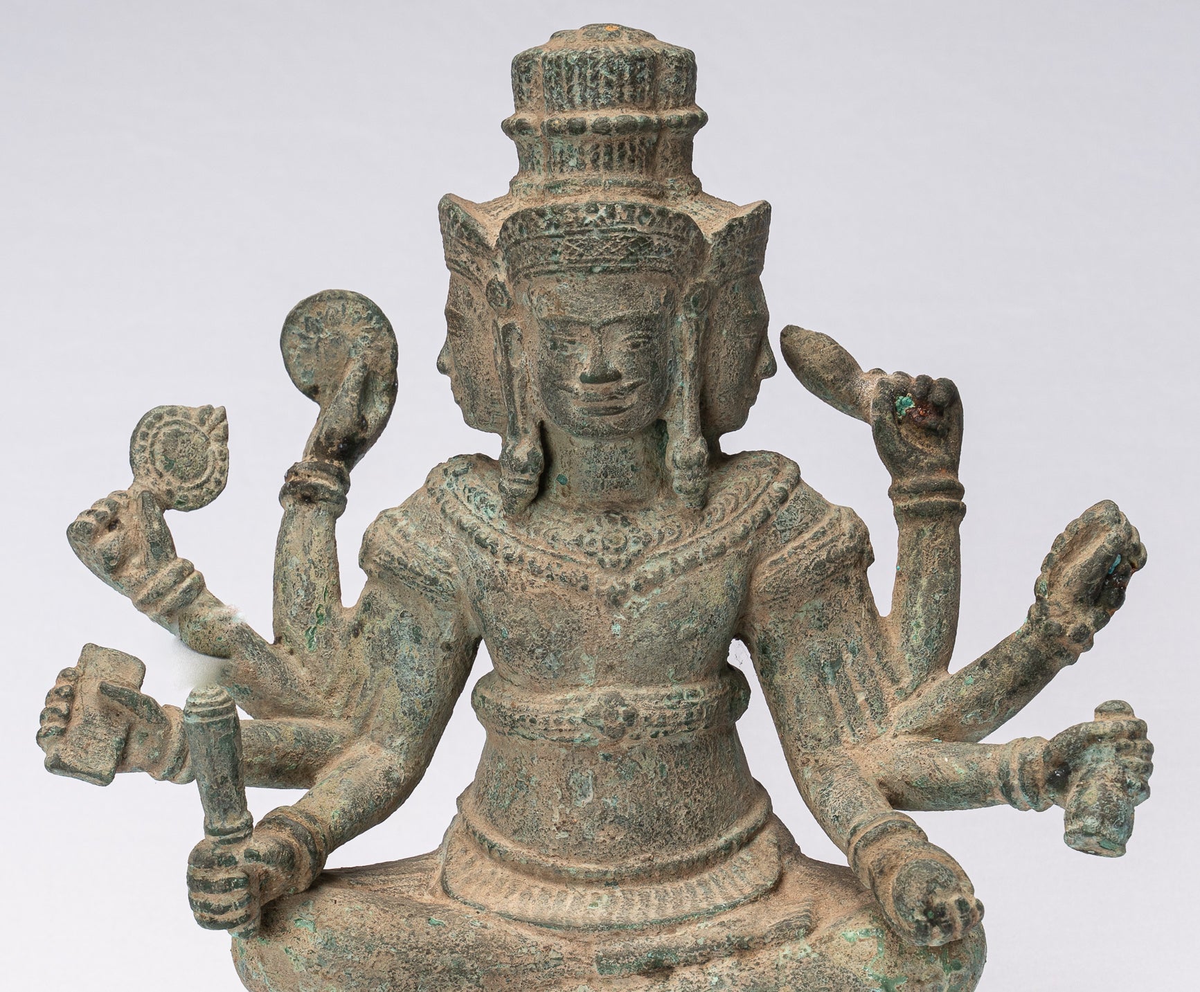 Estatua de Brahma - Antique Khmer Style Bronze 8 Arm Bayon Brahma - Creación de dios hindú - 31 cm/12 "