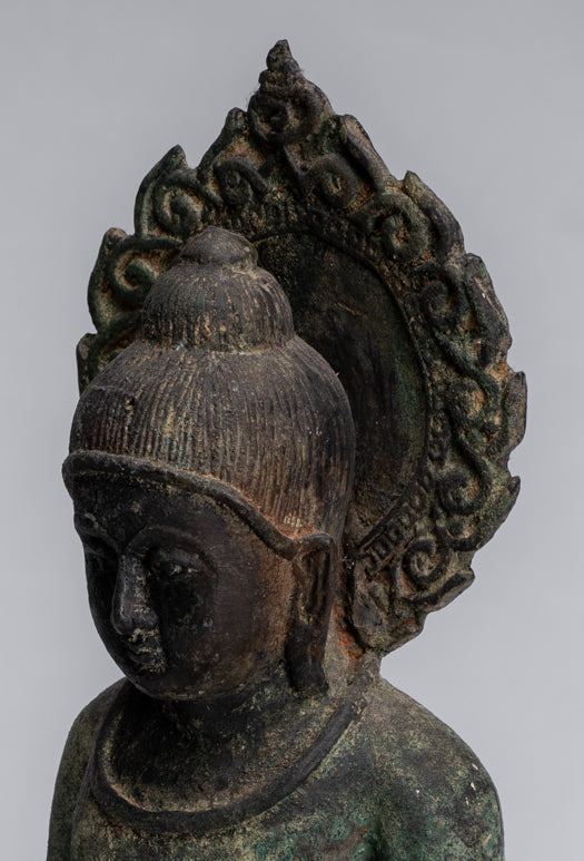 Estatua de Buda - Estatua de Buda de Protección de Bronce Sentada de estilo japonés antiguo - 34 cm/14 "