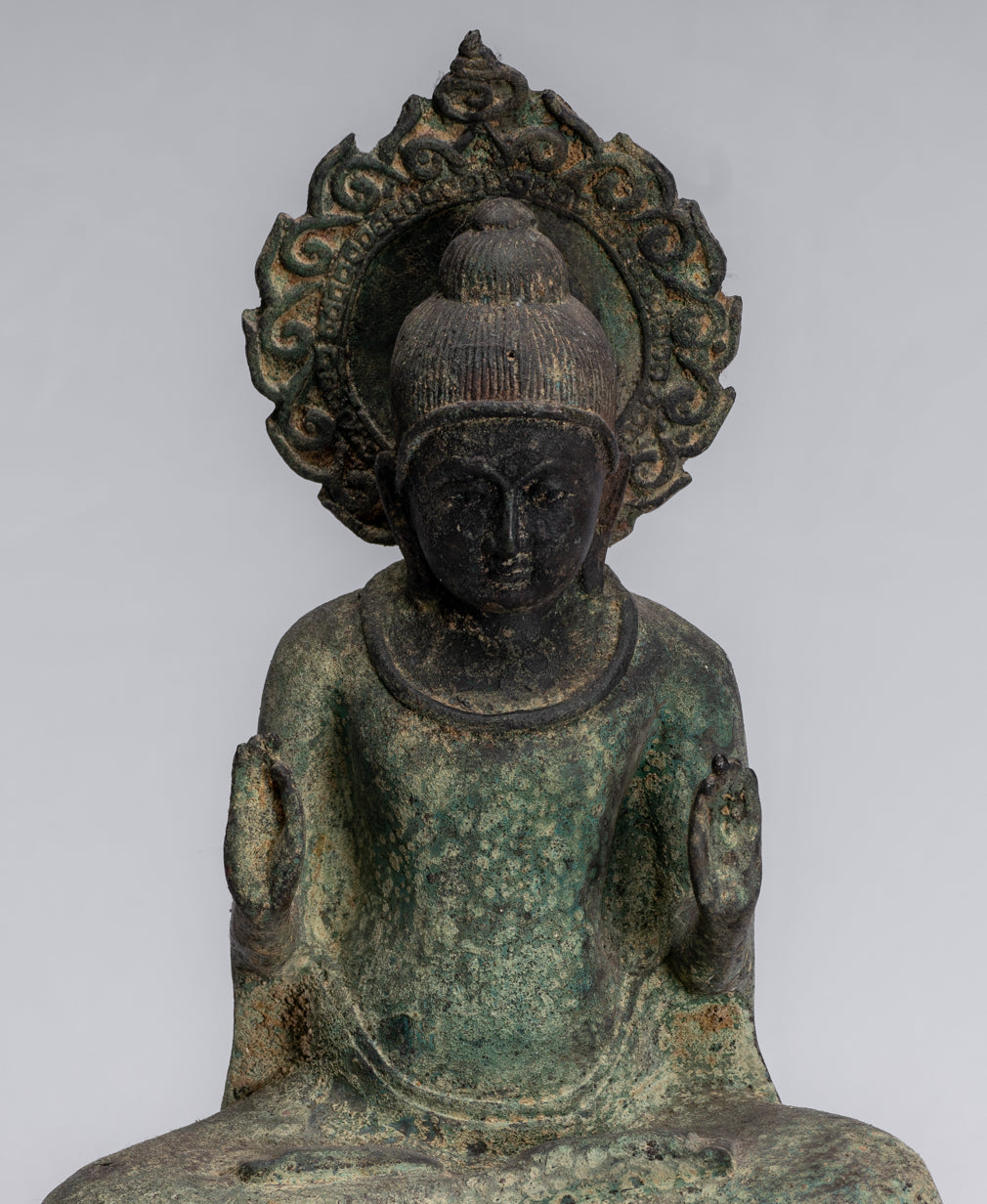 Estatua de Buda - Estatua de Buda de Protección de Bronce Sentada de estilo japonés antiguo - 34 cm/14 "