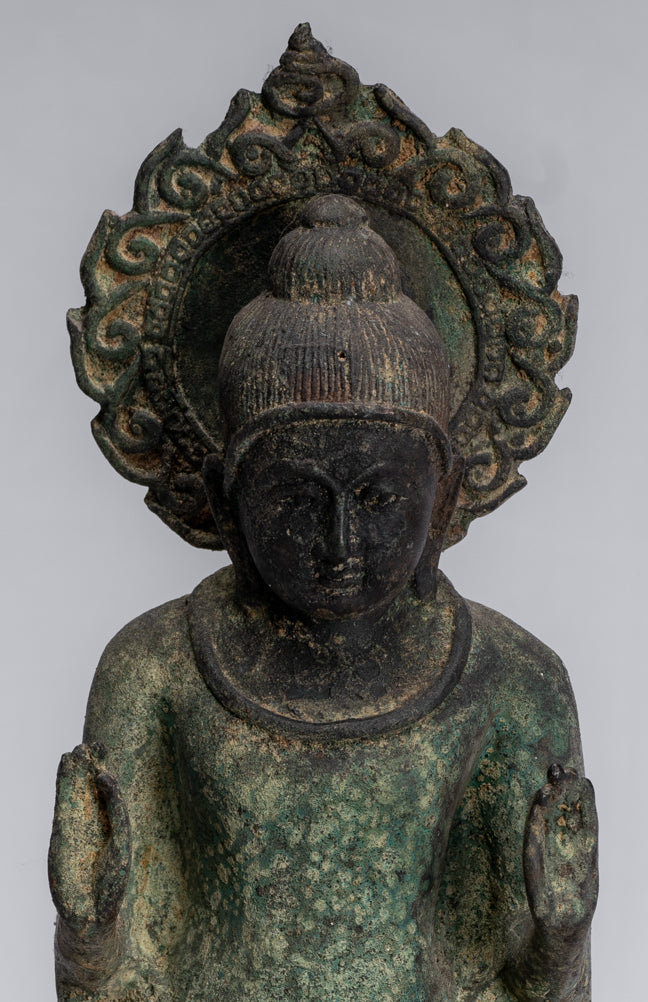 Estatua de Buda - Estatua de Buda de Protección de Bronce Sentada de estilo japonés antiguo - 34 cm/14 "