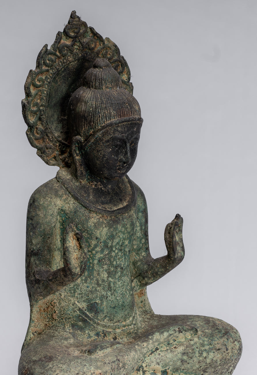 Estatua de Buda - Estatua de Buda de Protección de Bronce Sentada de estilo japonés antiguo - 34 cm/14 "