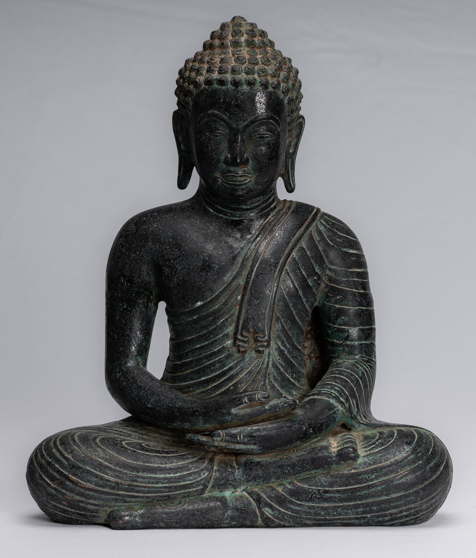 Statua di Buddha - Antique Thai Thai Seduto in bronzo Dvaravati Meditazione Buddha Statua - 34 cm/14 "