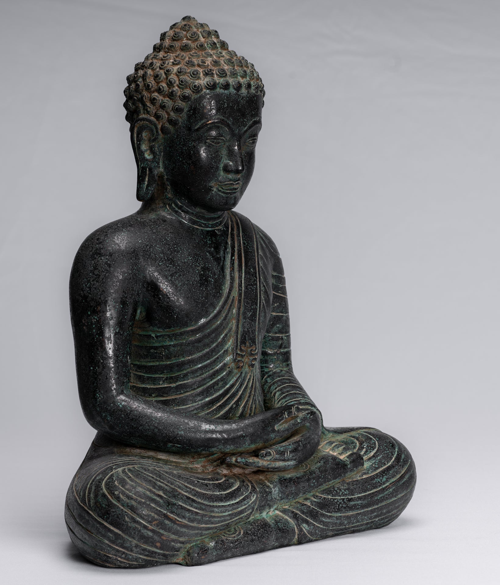 Statua di Buddha - Antique Thai Thai Seduto in bronzo Dvaravati Meditazione Buddha Statua - 34 cm/14 "
