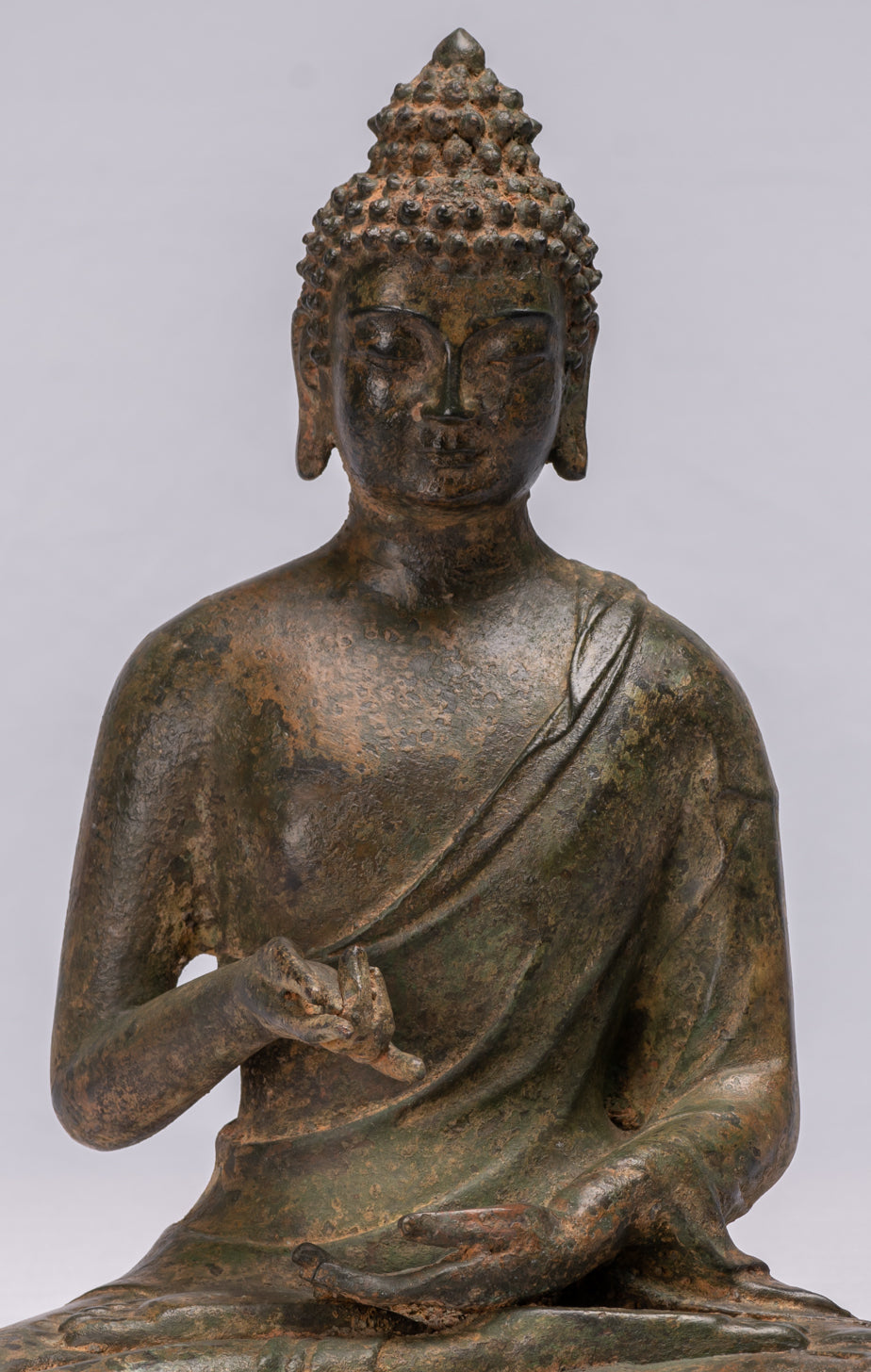 Buddha-Statue – Antiker chinesischer Stil, Bronze, sitzend, gewährende Buddha-Statue – 35 cm/14 Zoll