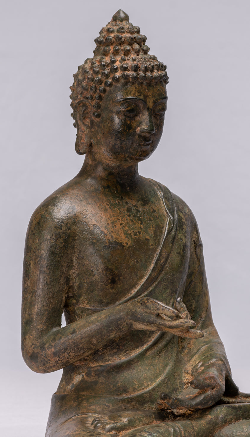 Buddha-Statue – Antiker chinesischer Stil, Bronze, sitzend, gewährende Buddha-Statue – 35 cm/14 Zoll
