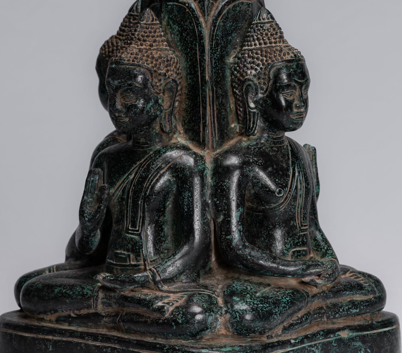 Antique Khmer Style Southeast Asia Bronzo Buddha Statua a quattro vie - 28 cm/11 "