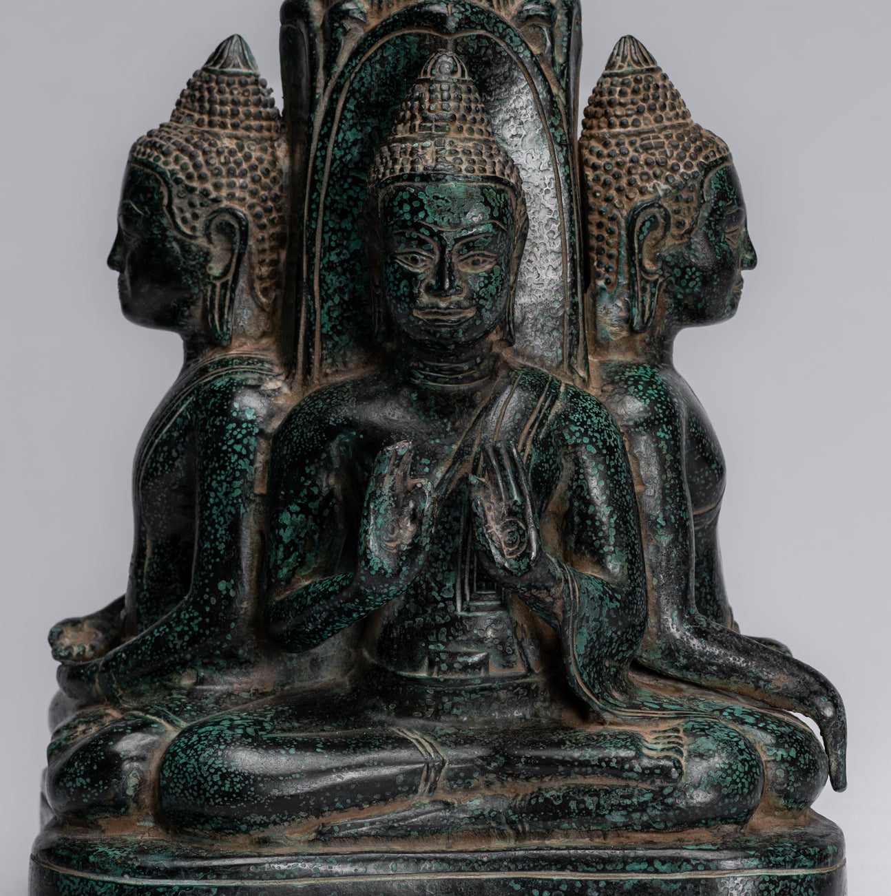 Antique Khmer Style Southeast Asia Bronzo Buddha Statua a quattro vie - 28 cm/11 "