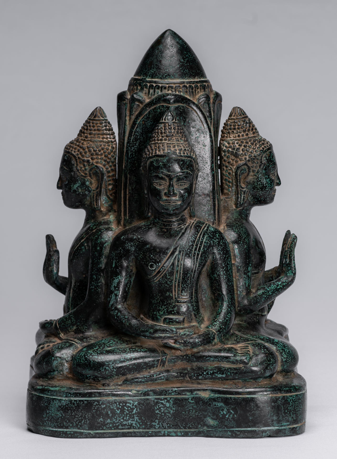 Antique Khmer Style Southeast Asia Bronzo Buddha Statua a quattro vie - 28 cm/11 "