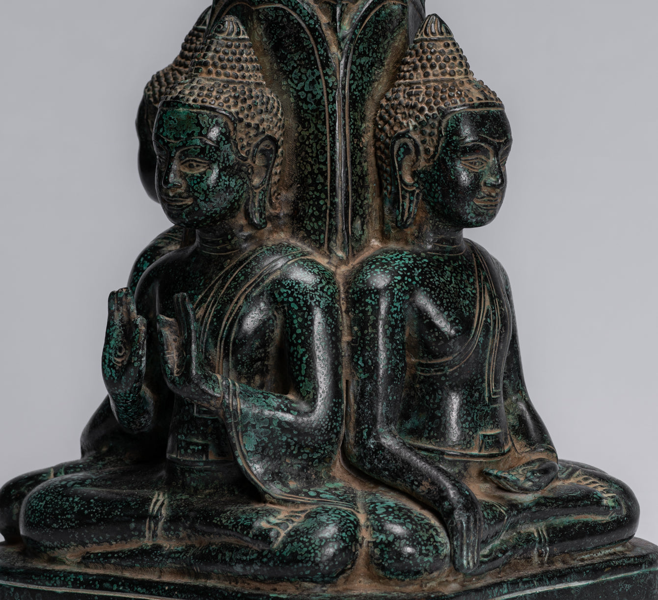 Antique Khmer Style Southeast Asia Bronzo Buddha Statua a quattro vie - 28 cm/11 "