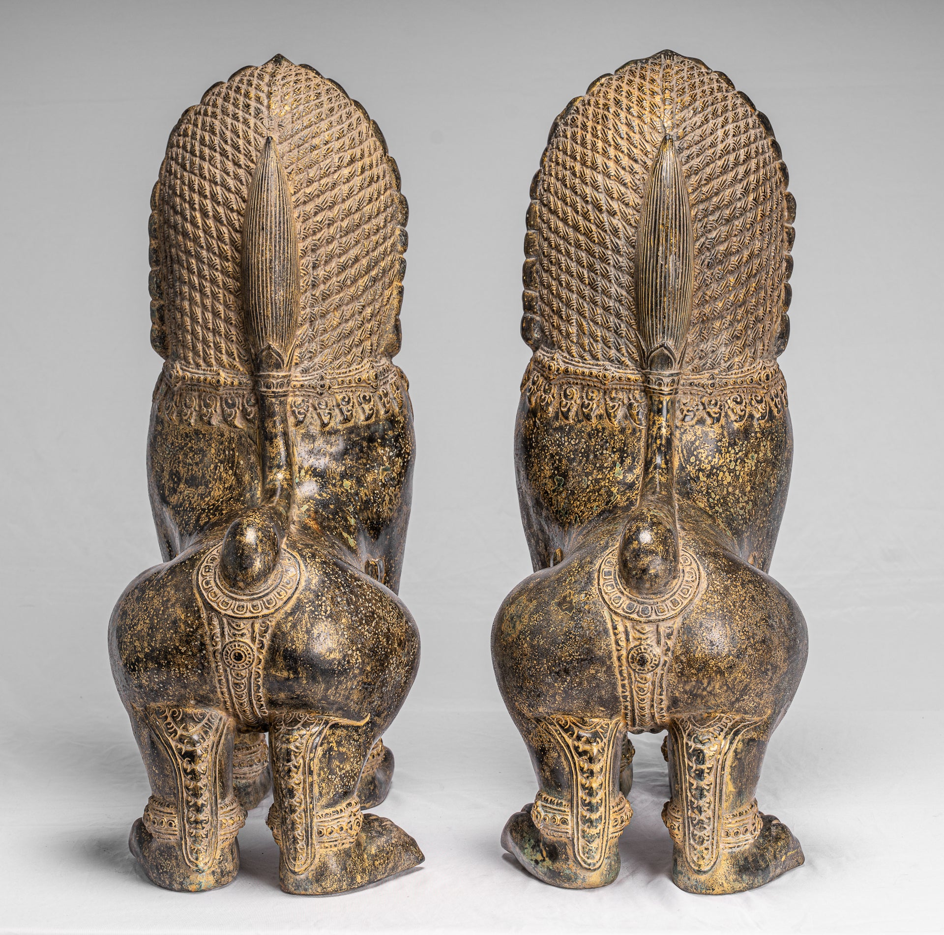 Antique Temple Bronze Temple Guardians o Lions (coppia) - 72cm/29 "