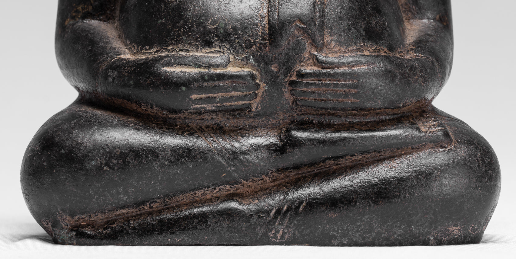 Statue di Buddha - Antique Khmer in stile Khmer Bronzo felice, grasso, statua di Buddha Budai - 18 cm/7 "