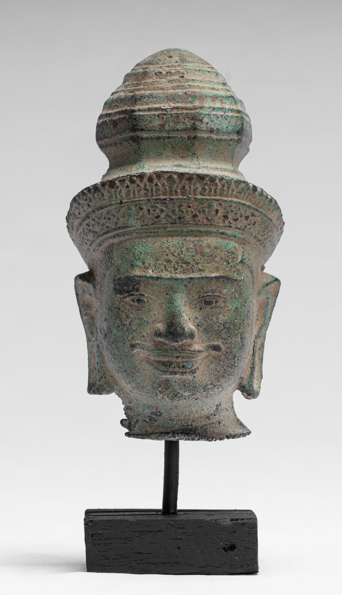 Statue Vishnu - Antique preah -ko in stile bronzo Vishnu Head - Protector & Preserver - 21cm/8 "