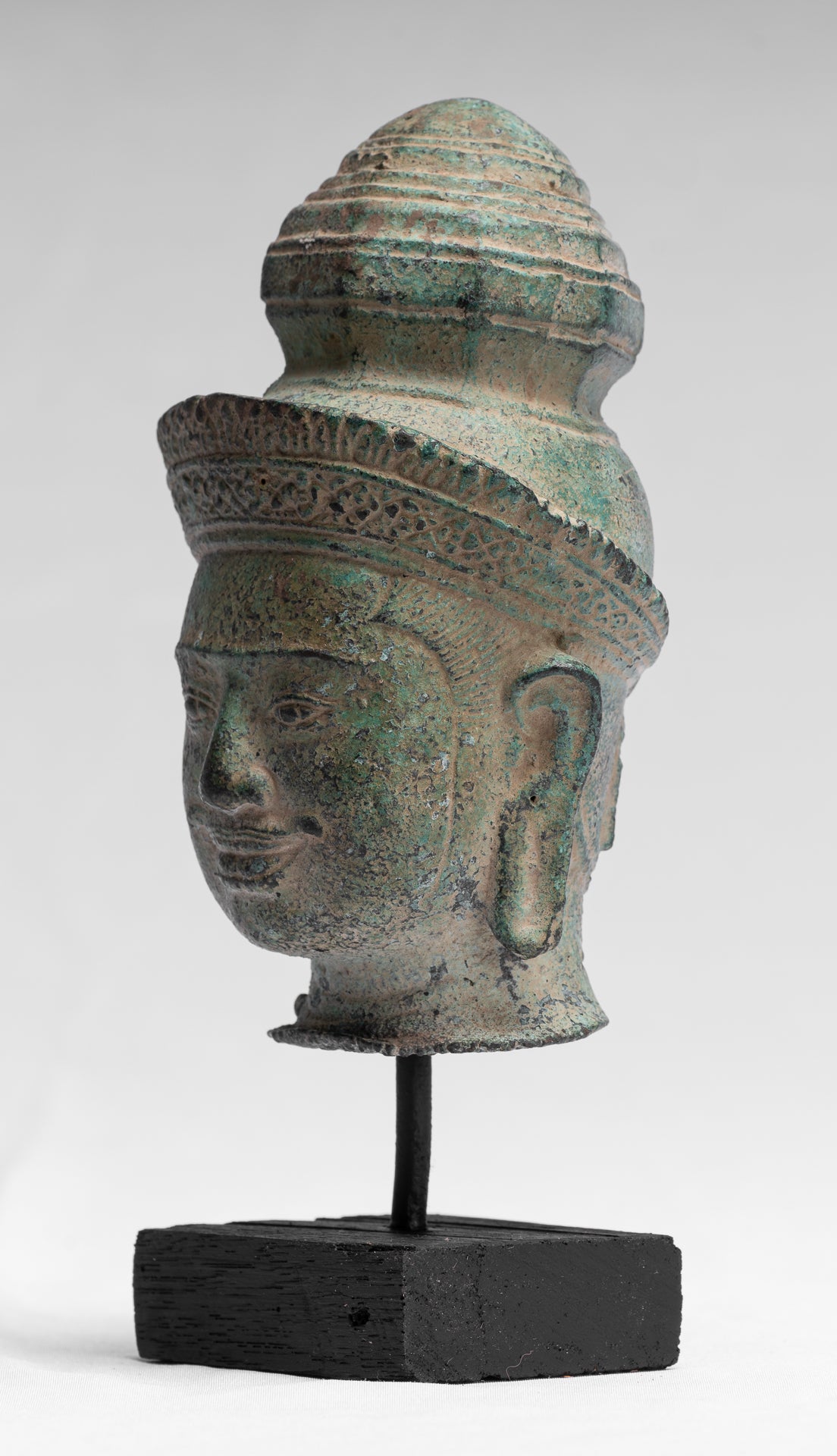 Statue Vishnu - Antique preah -ko in stile bronzo Vishnu Head - Protector & Preserver - 21cm/8 "