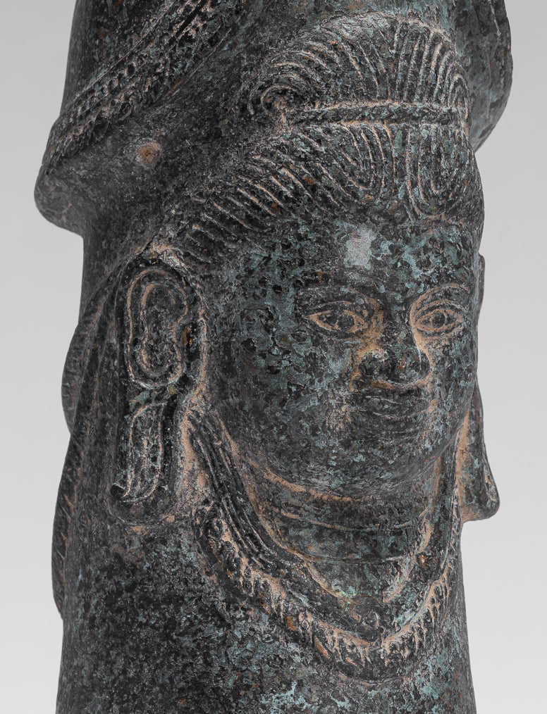 Antique Khmer Style Verdigris Bronze Shiva Linga / Lingnum - 23cm/9"