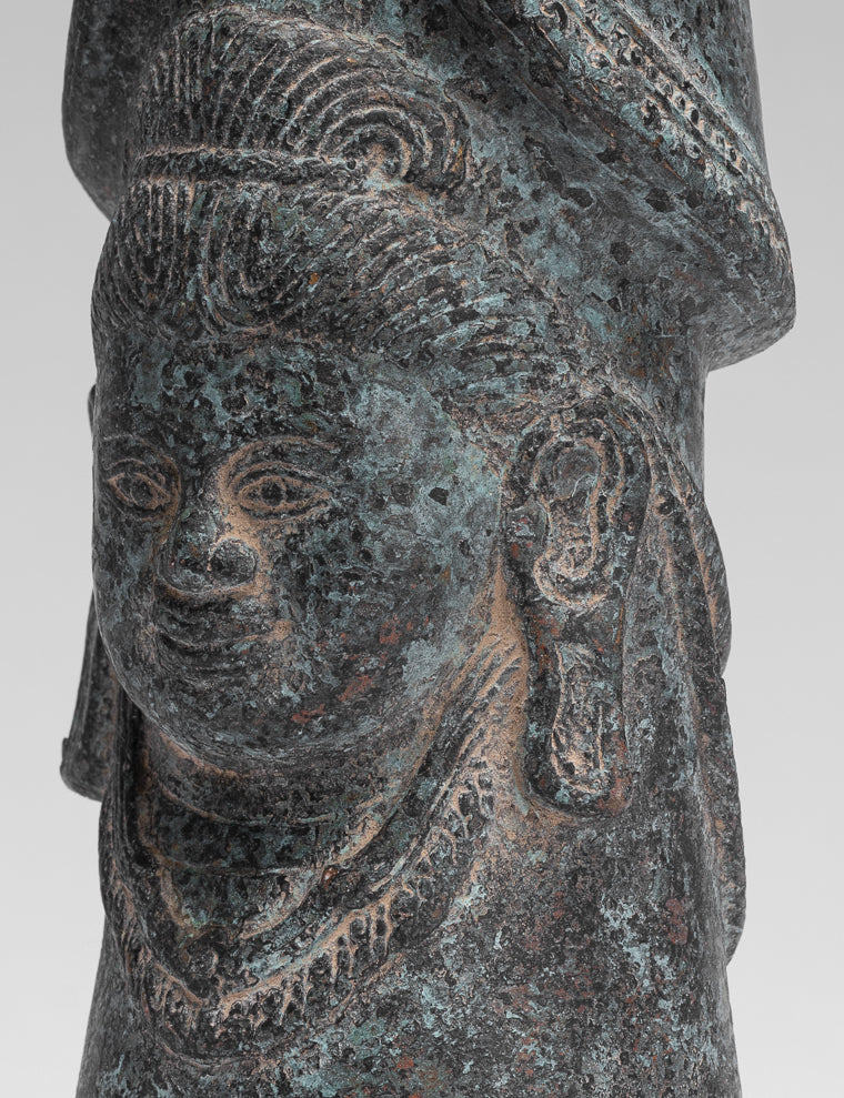 Antique Khmer Style Verdigris Bronze Shiva Linga / Lingnum - 23cm/9"
