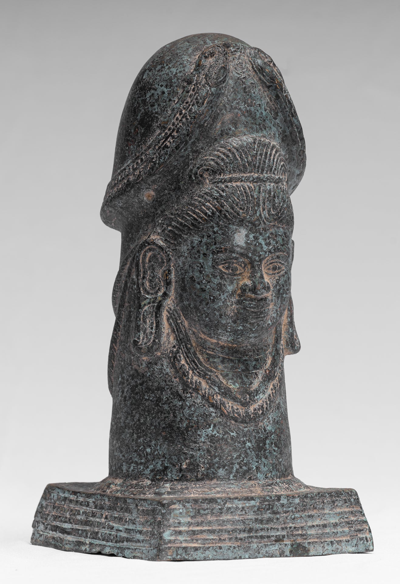 Antique Khmer Style Verdigris Bronze Shiva Linga / Lingnum - 23cm/9"
