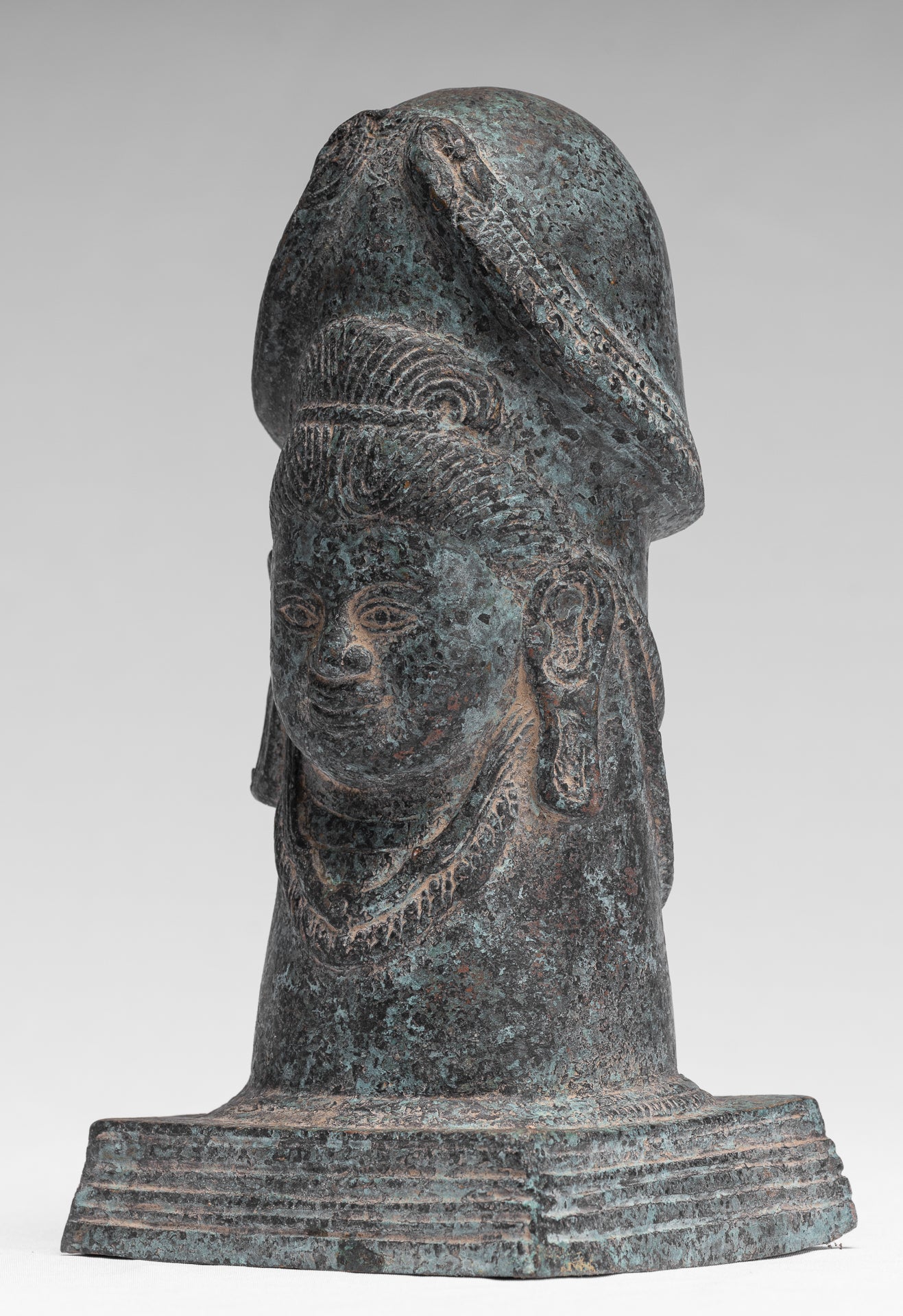 Antique Khmer Style Verdigris Bronze Shiva Linga / Lingnum - 23cm/9"