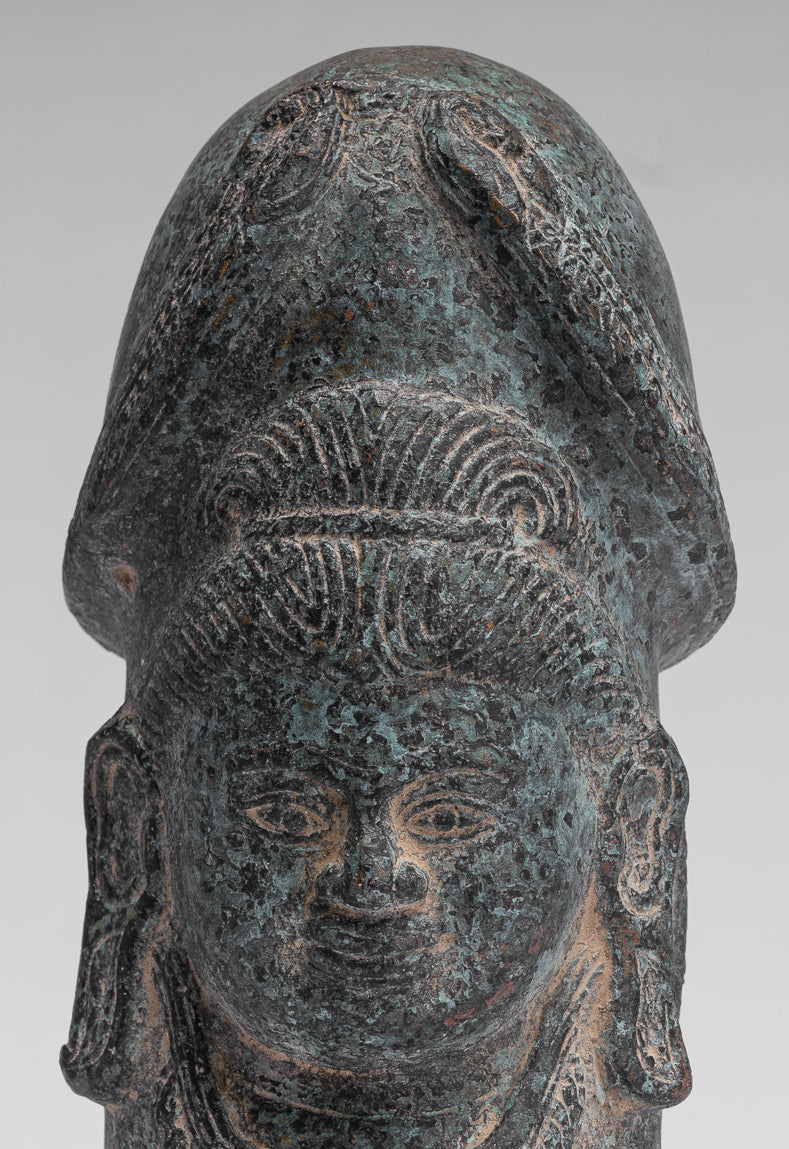Antique Khmer Style Verdigris Bronze Shiva Linga / Lingnum - 23cm/9"