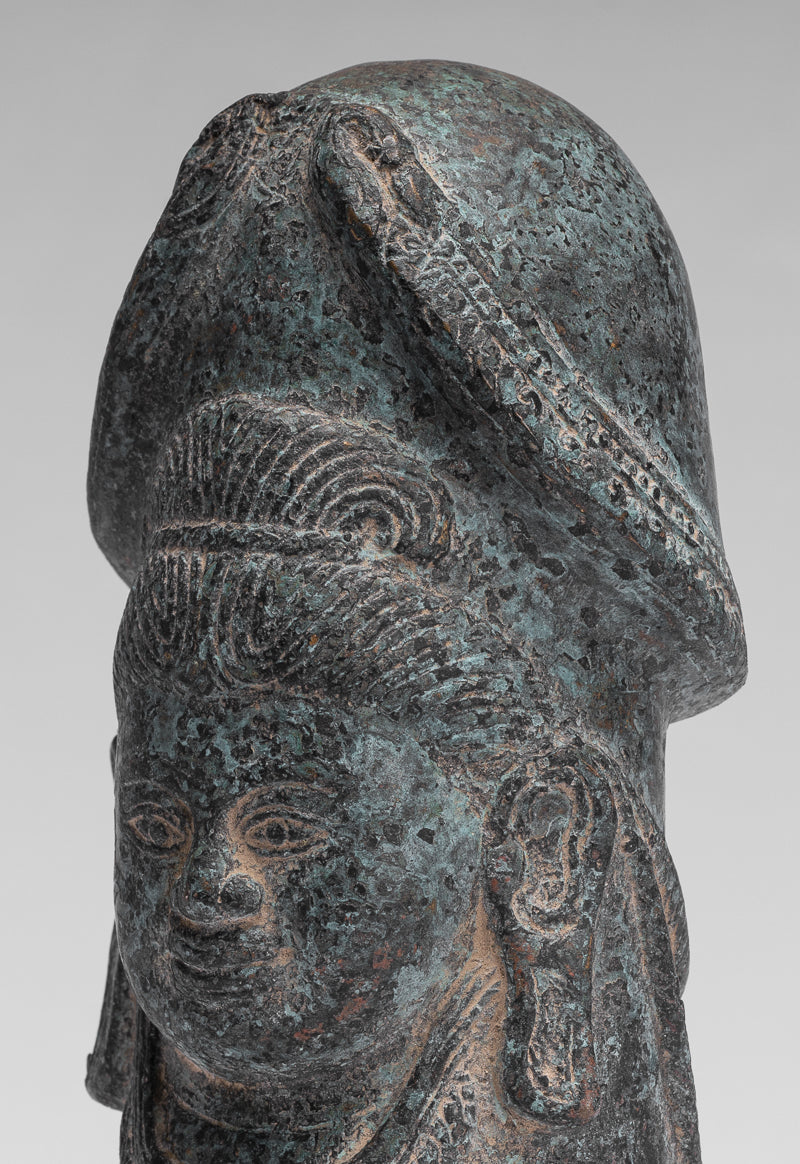 Antique Khmer Style Verdigris Bronze Shiva Linga / Lingnum - 23cm/9"