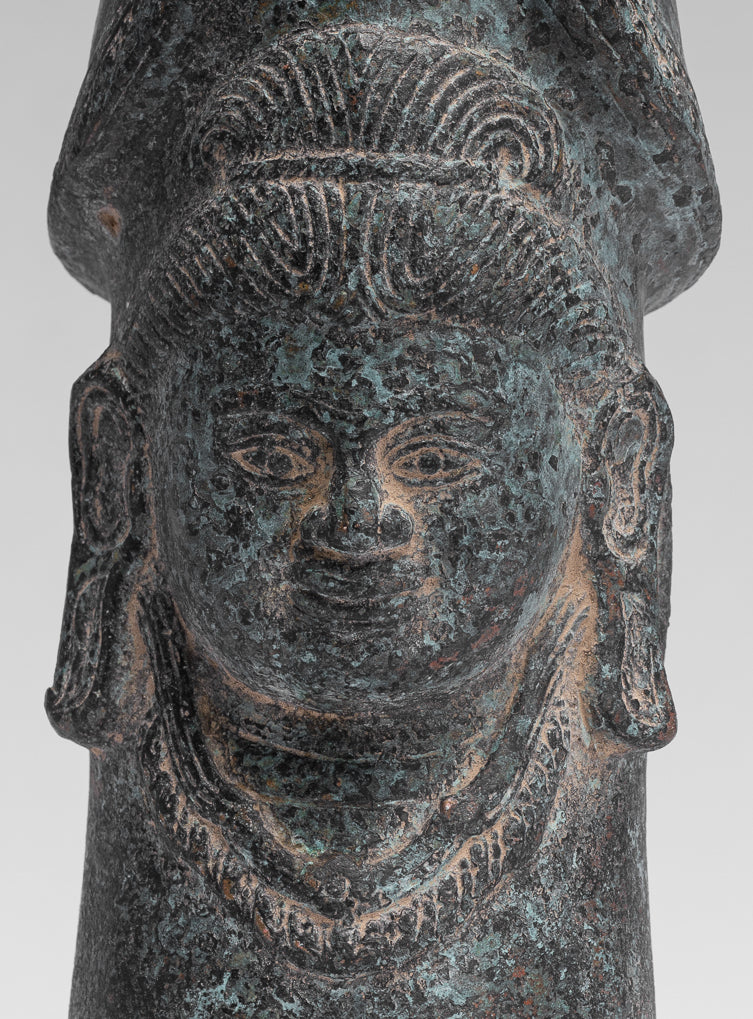 Antique Khmer Style Verdigris Bronze Shiva Linga / Lingnum - 23cm/9"