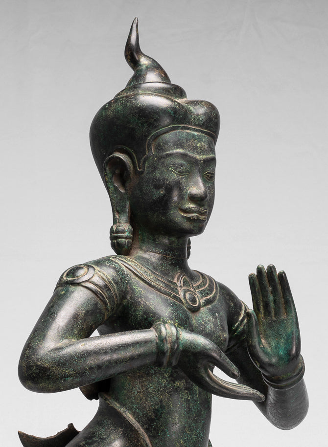 Antique Khmer Style Baphuon Bronze Dancing Apsara o Angel Statue - 85cm/34 "