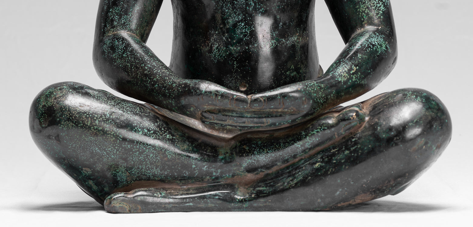 Meditazione di bronzo seduta in stile khmer antico jayavarman vii statua - 38 cm/15 "