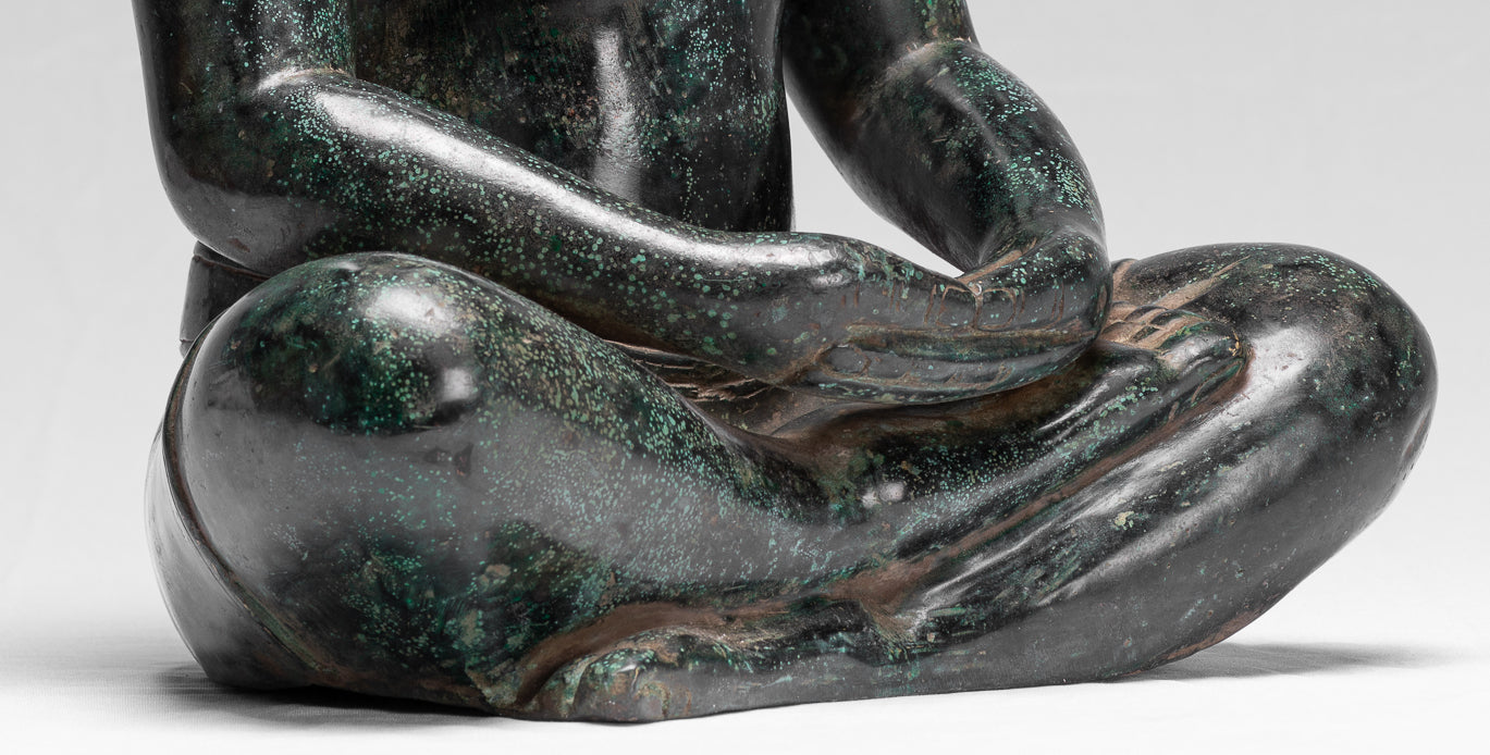 Meditazione di bronzo seduta in stile khmer antico jayavarman vii statua - 38 cm/15 "