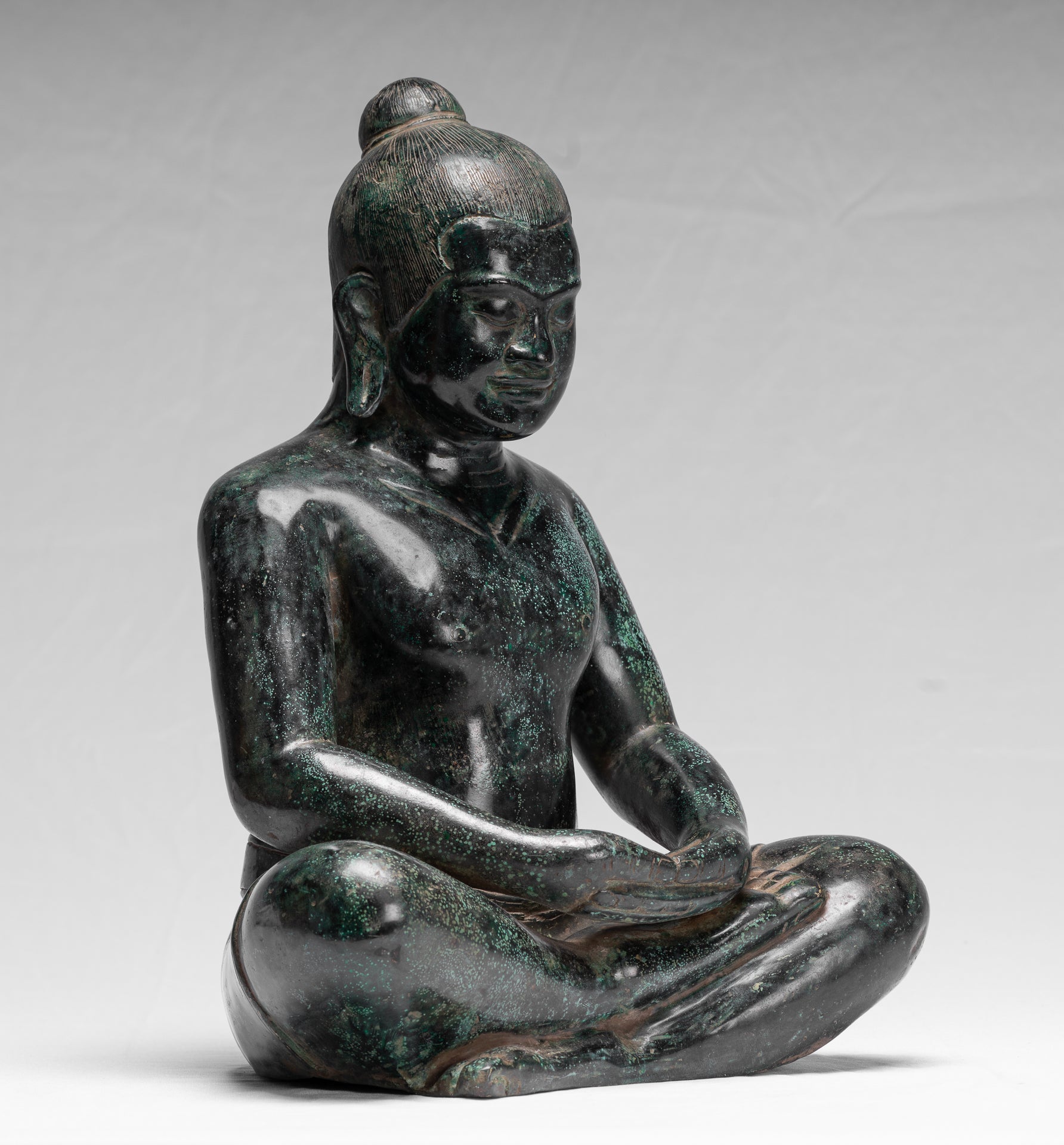 Meditazione di bronzo seduta in stile khmer antico jayavarman vii statua - 38 cm/15 "