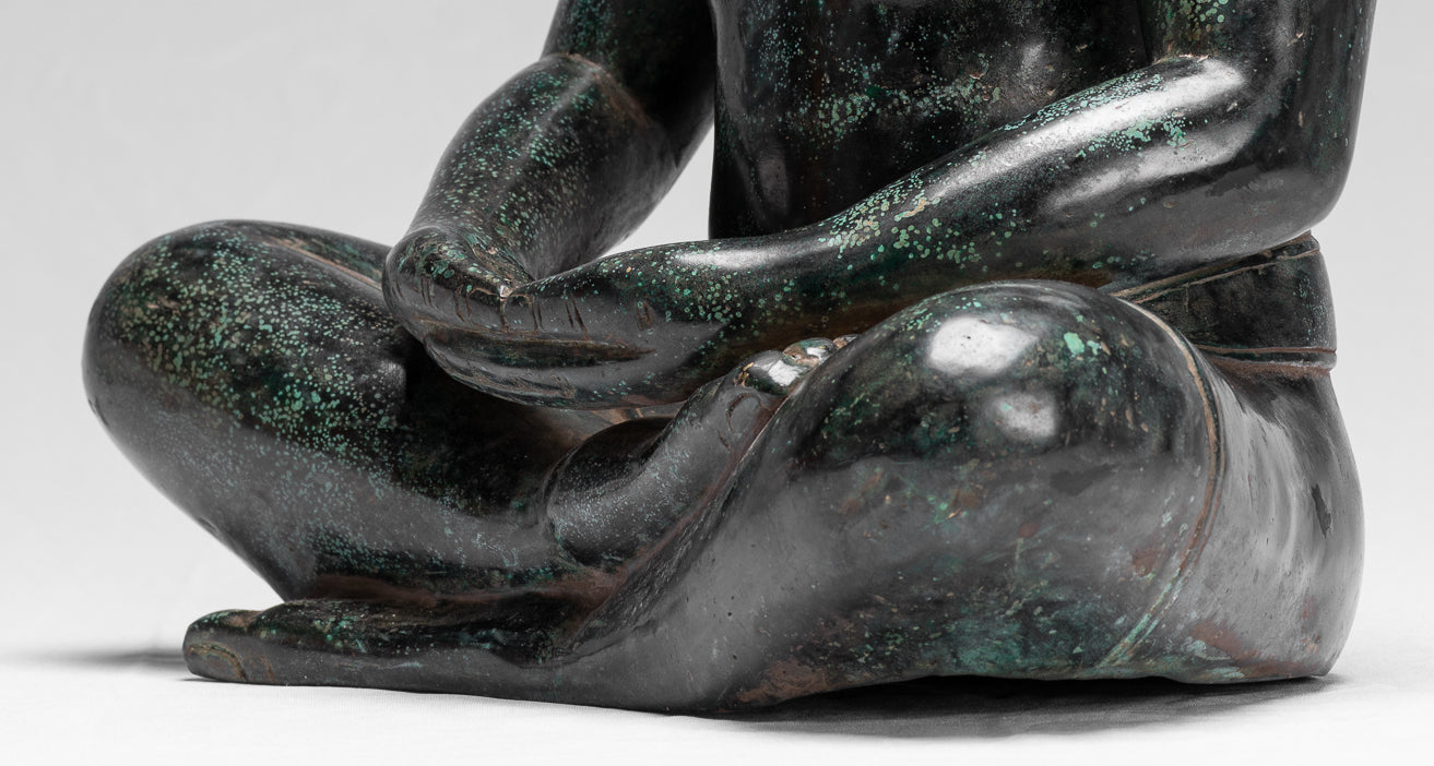 Meditazione di bronzo seduta in stile khmer antico jayavarman vii statua - 38 cm/15 "