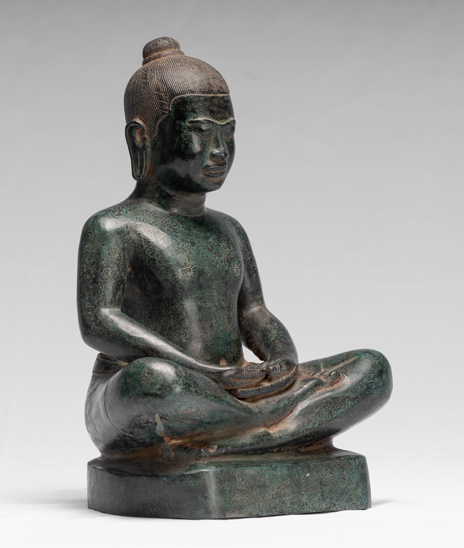 Meditazione di bronzo seduta in stile khmer antico jayavarman vii statua - 26 cm/10 "