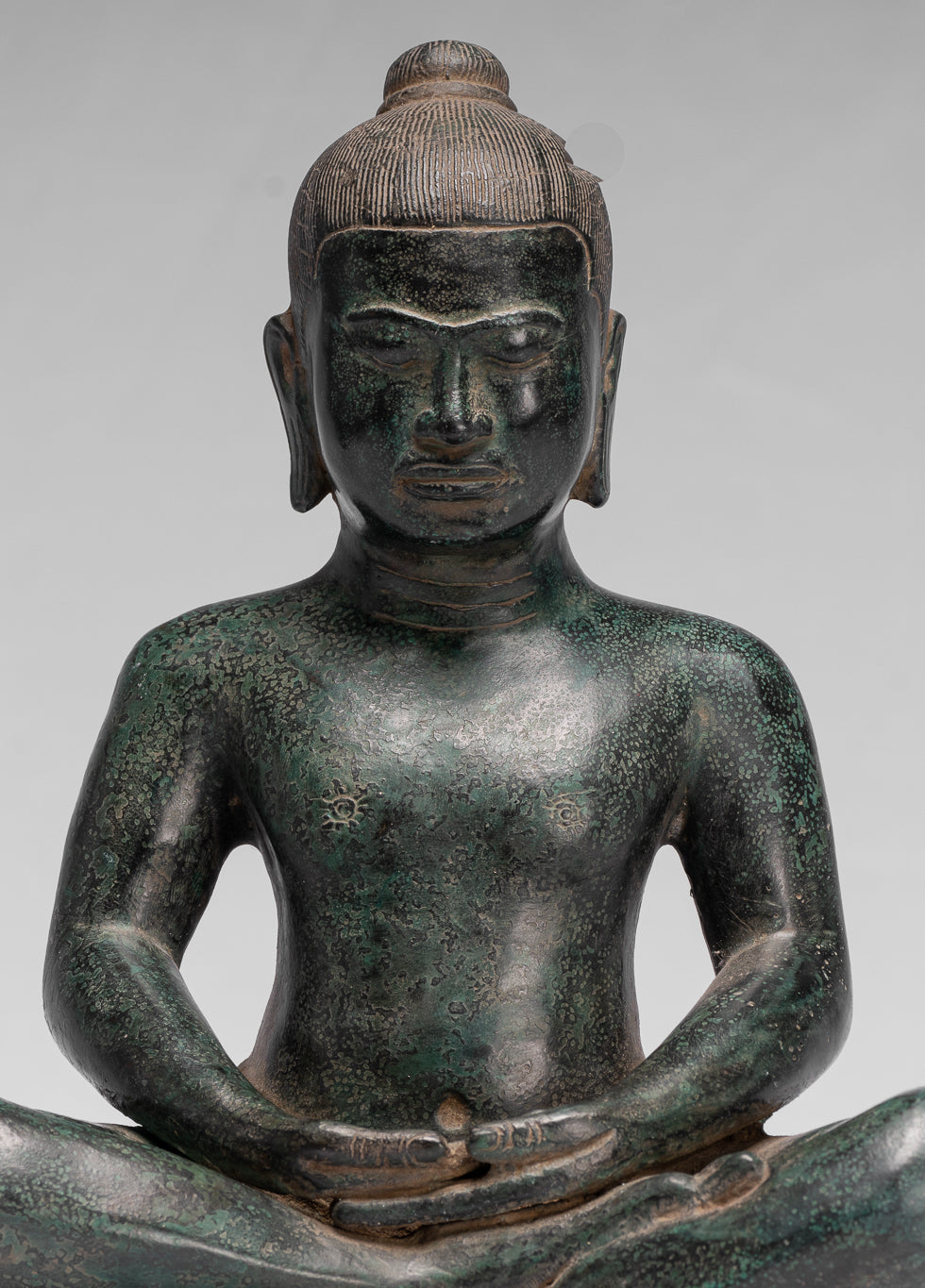 Meditazione di bronzo seduta in stile khmer antico jayavarman vii statua - 26 cm/10 "