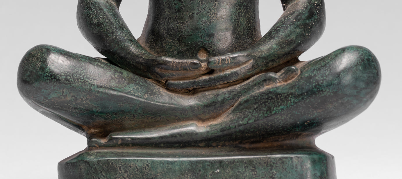 Meditazione di bronzo seduta in stile khmer antico jayavarman vii statua - 26 cm/10 "