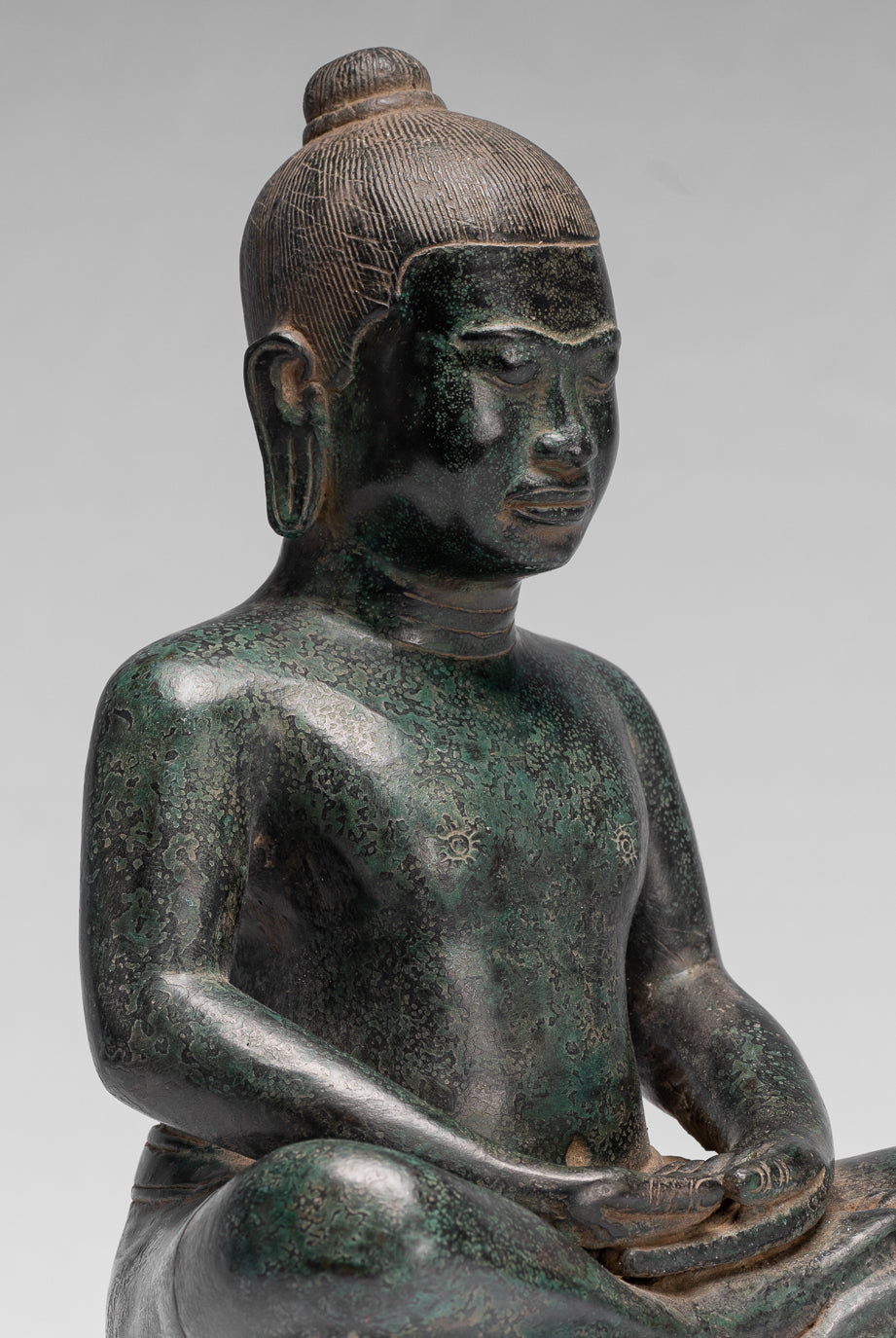 Meditazione di bronzo seduta in stile khmer antico jayavarman vii statua - 26 cm/10 "