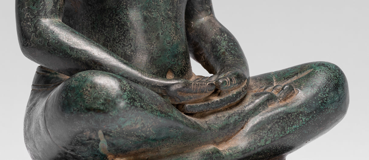 Meditazione di bronzo seduta in stile khmer antico jayavarman vii statua - 26 cm/10 "