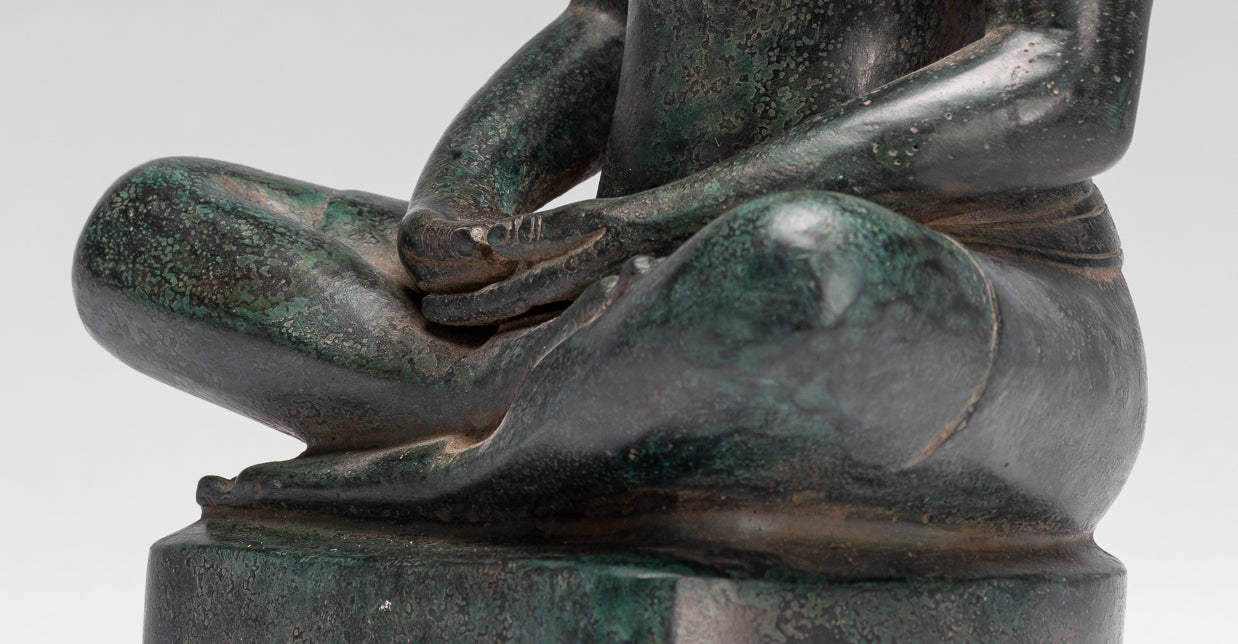 Meditazione di bronzo seduta in stile khmer antico jayavarman vii statua - 26 cm/10 "