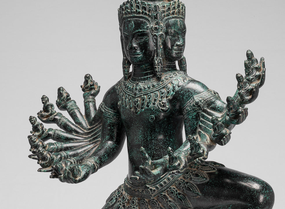 Antique Khmer Style in piedi Bronzo Angkor Wat Hevajra Statue - 86 cm/34 "di altezza