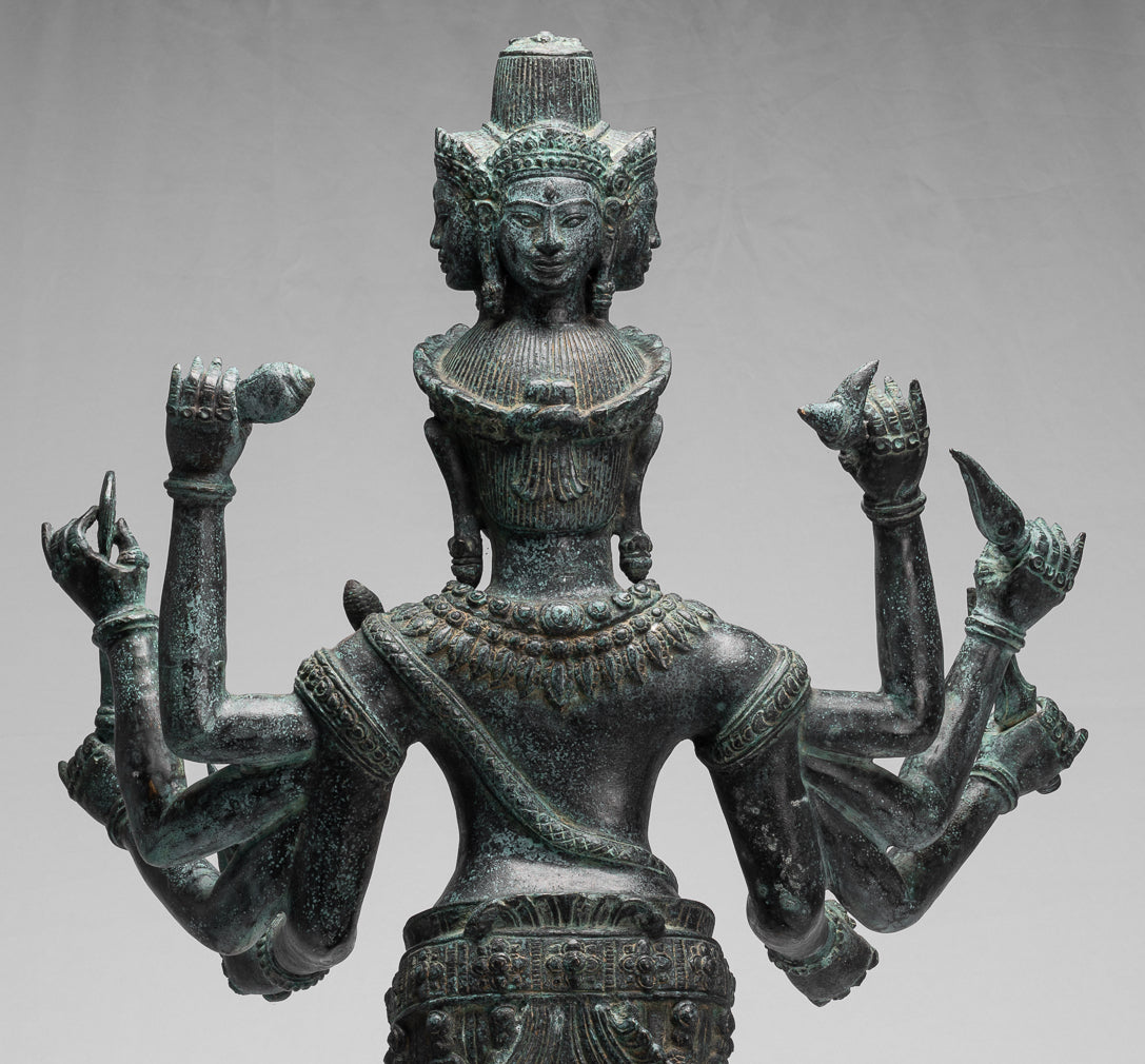 Statue Trimurti - Antique Khmer Style Trimurti Shiva Brahma Vishnu Statua - 95 cm/38 "