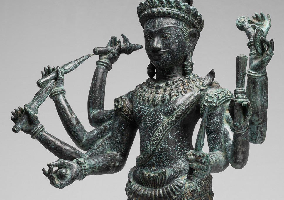 Statue Trimurti - Antique Khmer Style Trimurti Shiva Brahma Vishnu Statua - 95 cm/38 "