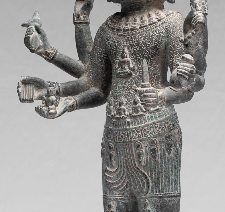 Antique Khmer Style Bronze Bayon State in Standing Lokeshvara - 53cm/21 "