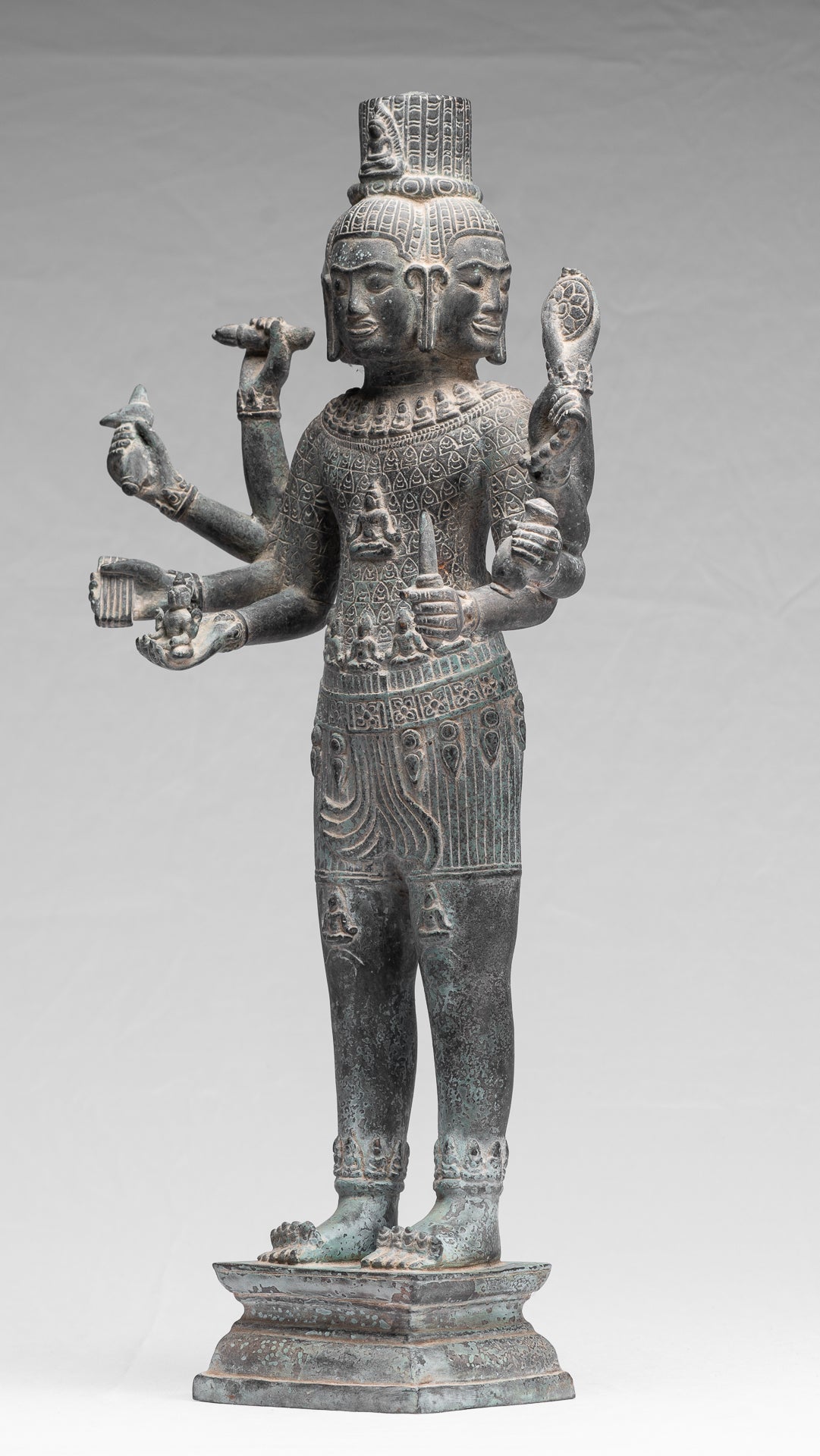 Antique Khmer Style Bronze Bayon State in Standing Lokeshvara - 53cm/21 "