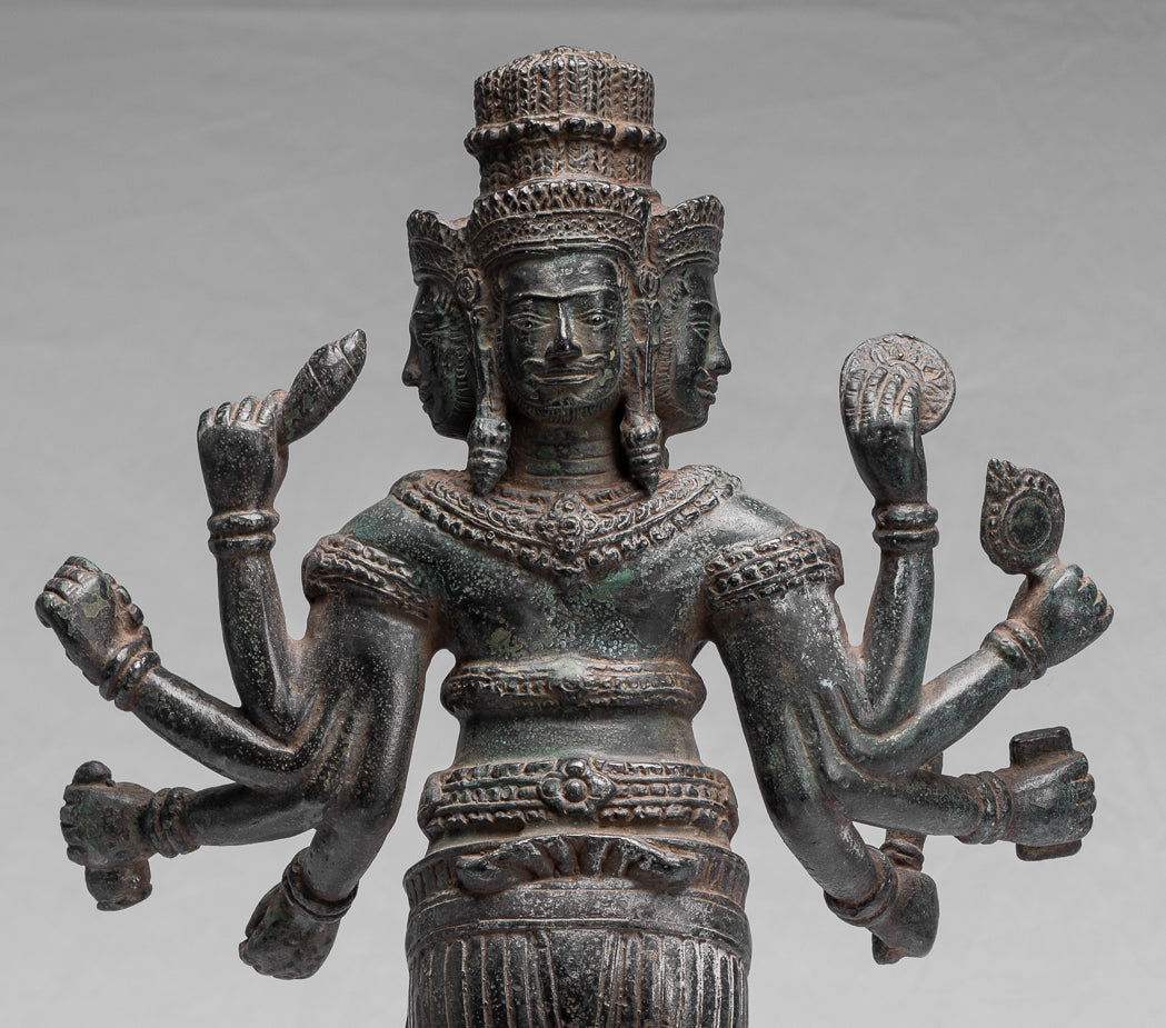 Statua Brahma - Antique Khmer Style Koh Ker in piedi Bronzo Brahma - Creazione di Dio indù - 53cm/21 "