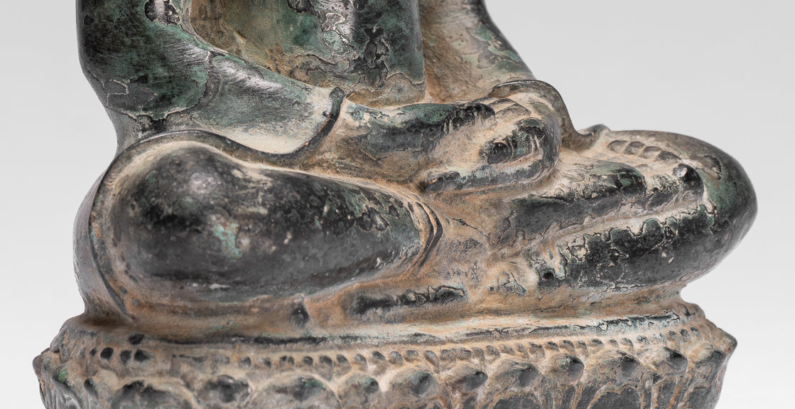 Statue di Buddha - Antique Khmer Style Seduto in bronzo da Phnom Da Meditation Statue Buddha - 20 cm/8 "