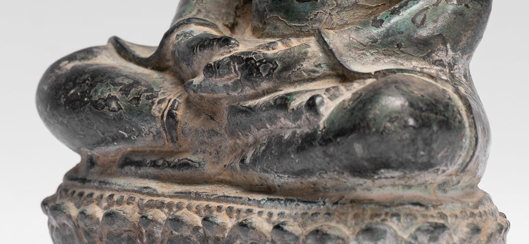 Statue di Buddha - Antique Khmer Style Seduto in bronzo da Phnom Da Meditation Statue Buddha - 20 cm/8 "