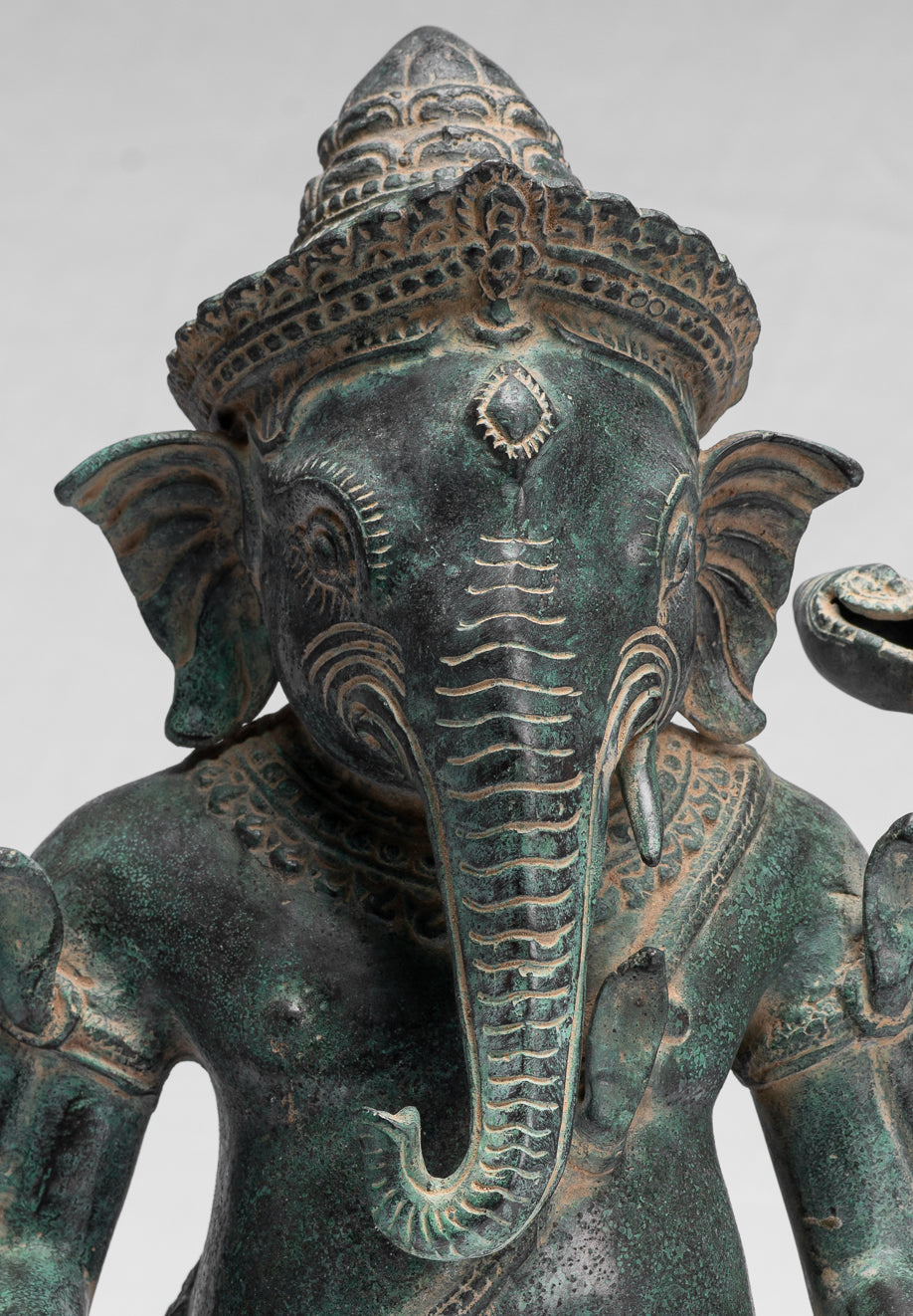 Statue Ganesha - Bronzo di baia di baia da khmer antico seduto a quattro braccio ganesh statua - 36 cm/14 "